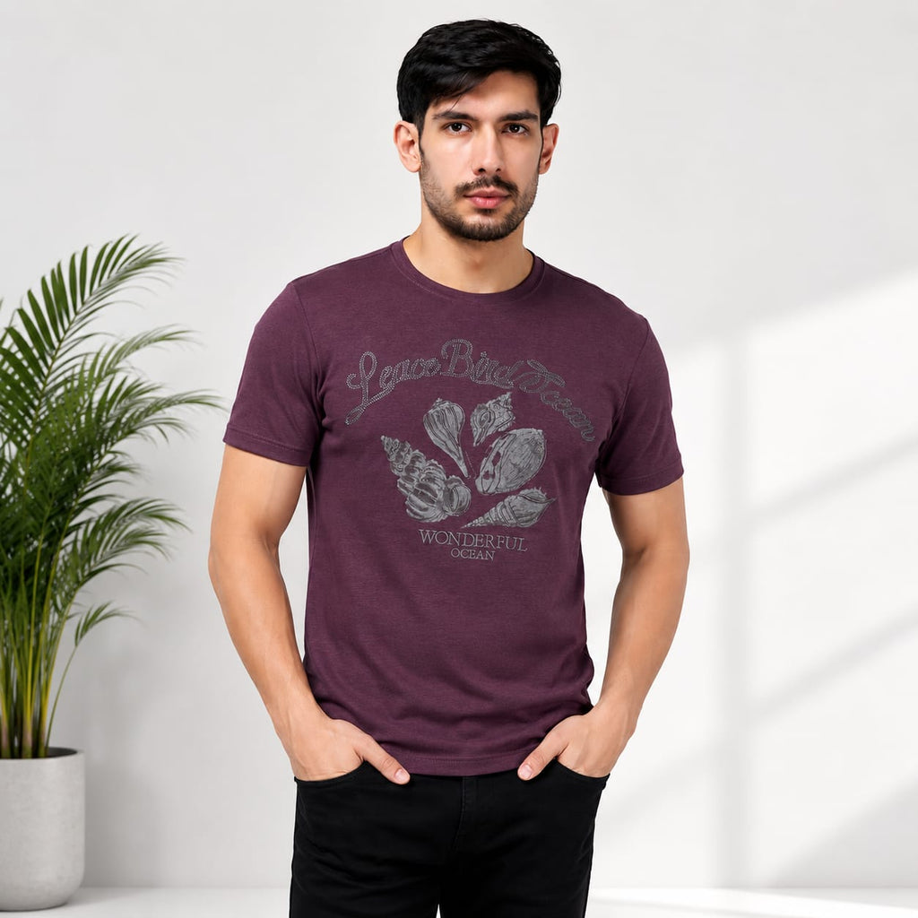 MENOLOGY Men's Round Neck Half Sleeve Graphic Printed T-Shirt | Holistic Collection | Imported Canvas Fabric | Regular Fit | Wine