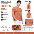 MENOLOGY Men's Holistic Printed Round Neck Half Sleeve T-Shirt | Imported Canvas Fabric | Regular Fit | Casual Graphic Tee | Rust