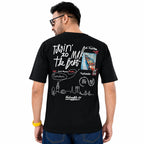 GRIEZ.MAN Men's Oversized Drop Shoulder T-Shirt | StreetArt Graphic Canvas Print | Cotton Looper | Round Neck Half Sleeve | Black