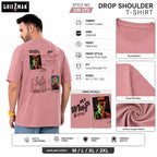 GRIEZ.MAN Men's Oversized Drop Shoulder Graphic Printed T-Shirt | Cotton Looper Fabric | Round Neck Half Sleeve | Canvas Print Style | Casual Streetwear