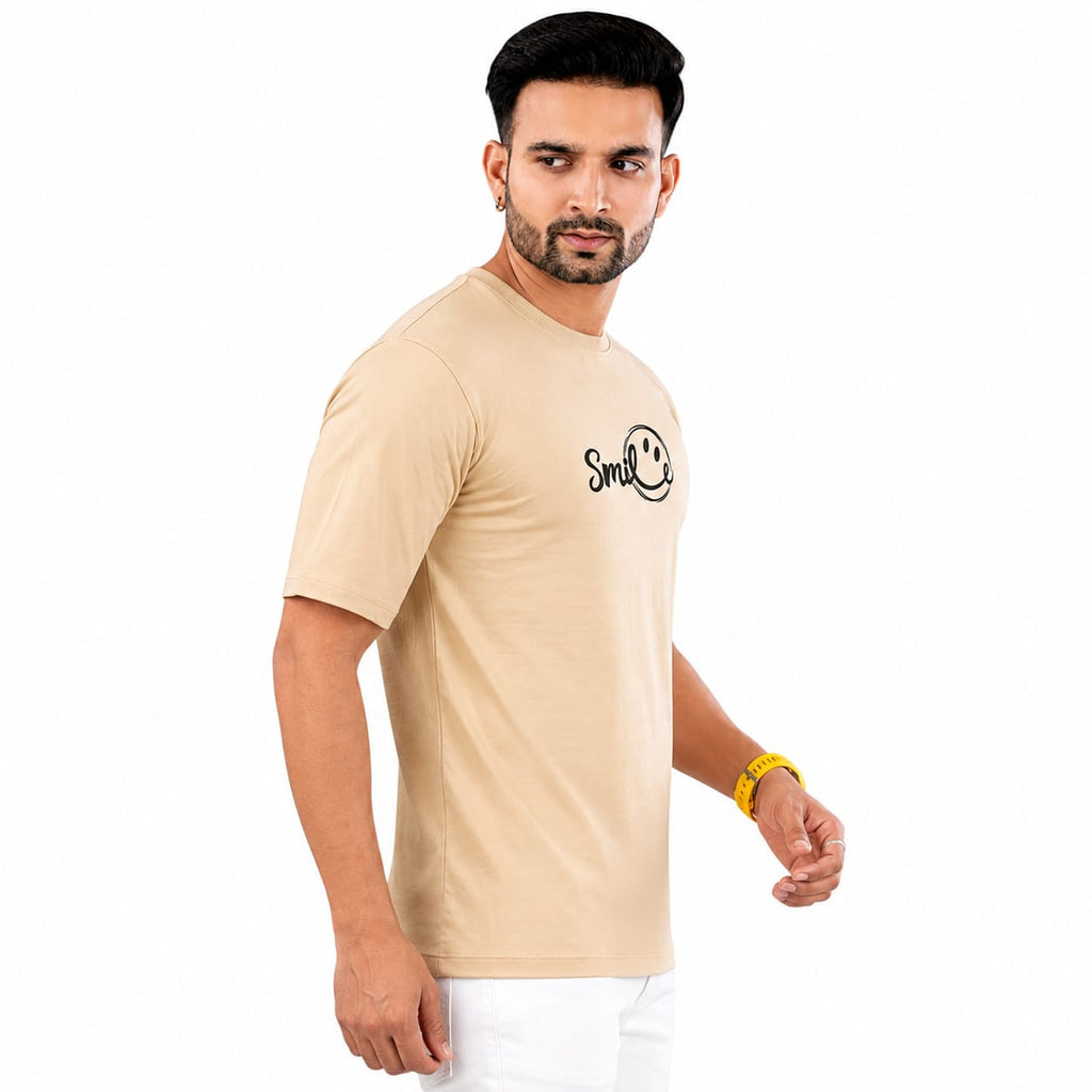 Griezman Men's Oversized Drop Shoulder T-Shirt | Smile Front & Graphic Back Print | Cotton Looper | 230-240 GSM | Half Sleeve Round Neck Casual | streetwear Tee