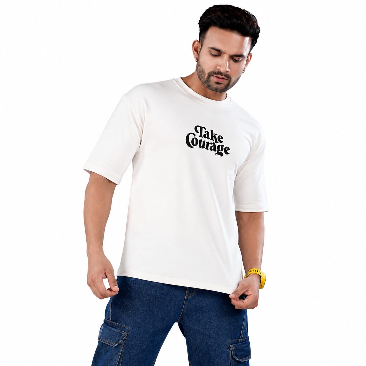 Griezman Men's Oversized Drop Shoulder T-Shirt | Cotton Looper | F&B Canvas Print | Half Sleeve Round Neck Casual Graphic Tee