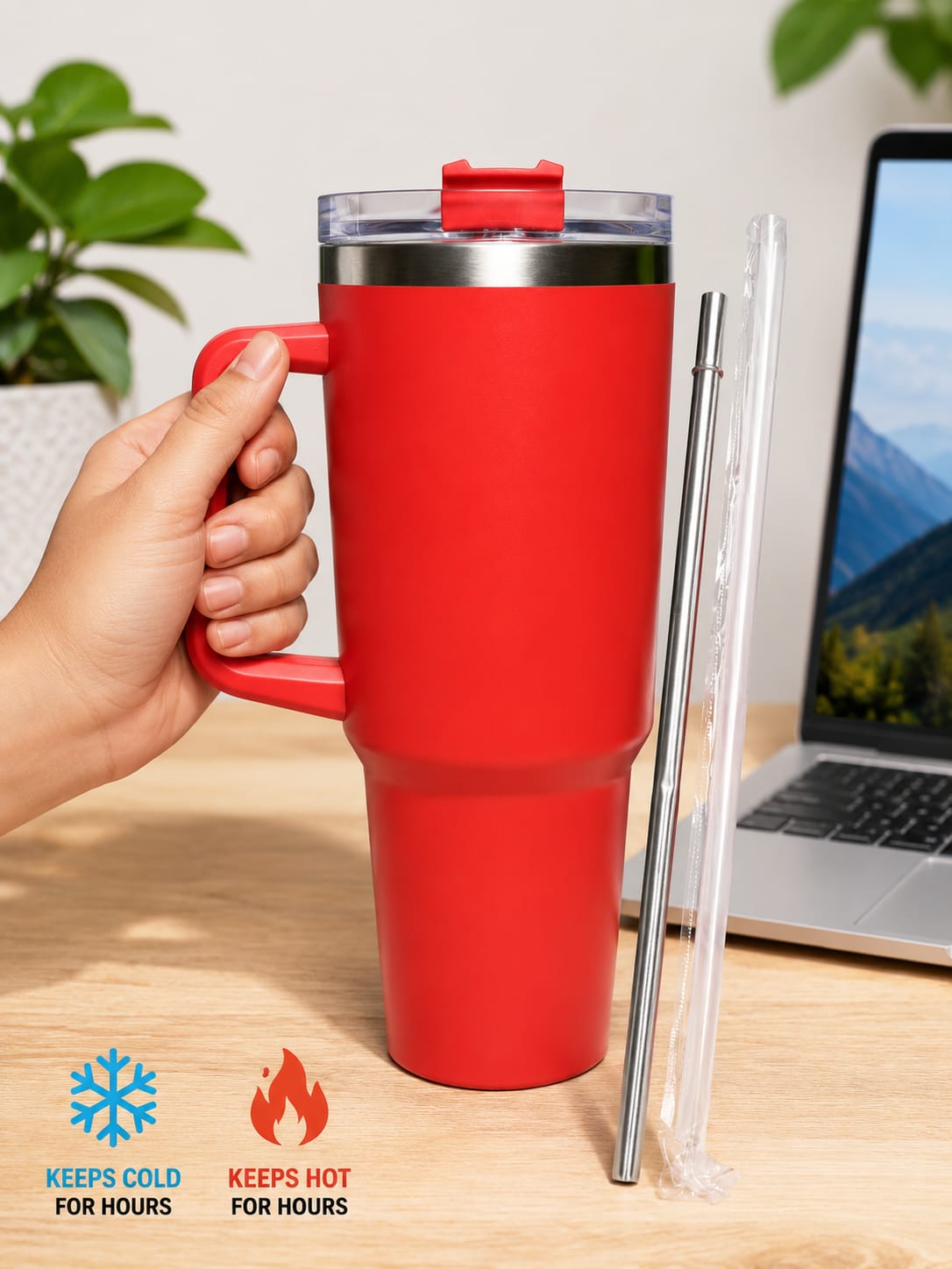 1 ltr Purple Stainless Steel Vacuum Insulated Tumbler, with Straw and Handle  ..