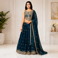 Women's Designer Embroidered Georgette Lehenga Choli with Dupatta – Teal Blue