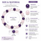ANS BILLION Natural Rose Quartz, Amethyst &amp; Clear Quartz Crystal Bracelet for Men &amp; Women | 8 mm Genuine Gemstone Beads