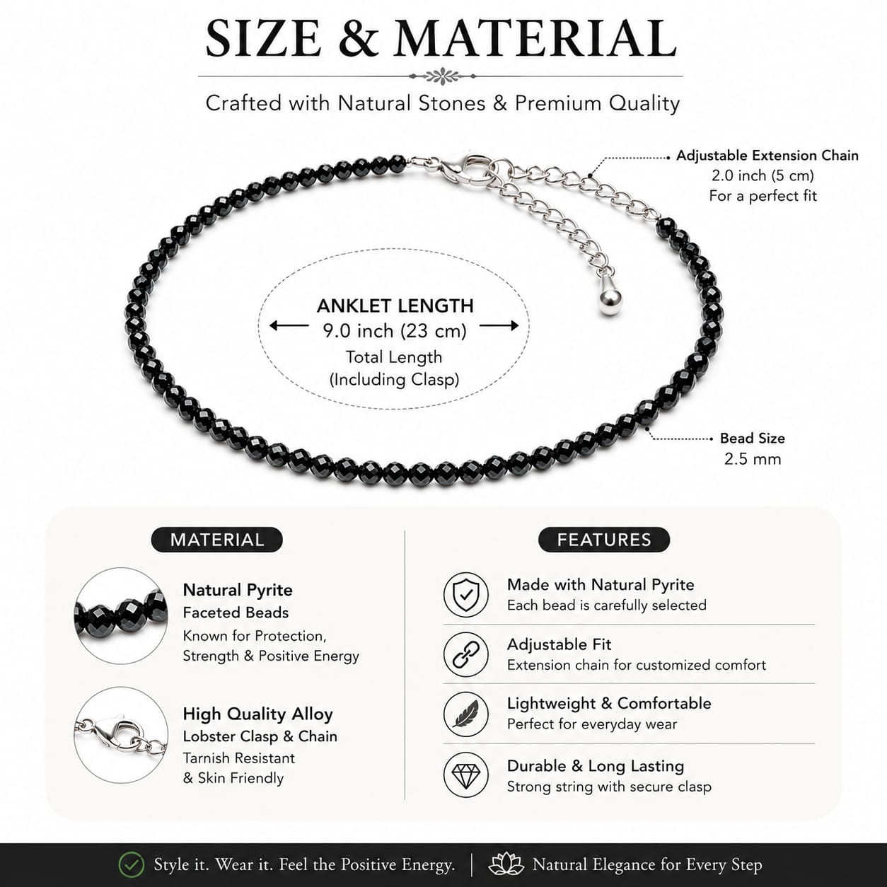 Plus Gems Natural Pyrite Anklet for Women &amp; Girls
