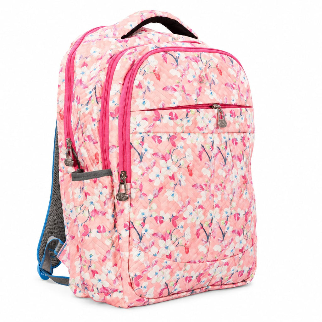 Floral Printed School Backpack for Girls & Women | Lightweight Quilted Laptop/College Bag | Multi-Compartment Travel Backpack | Pink