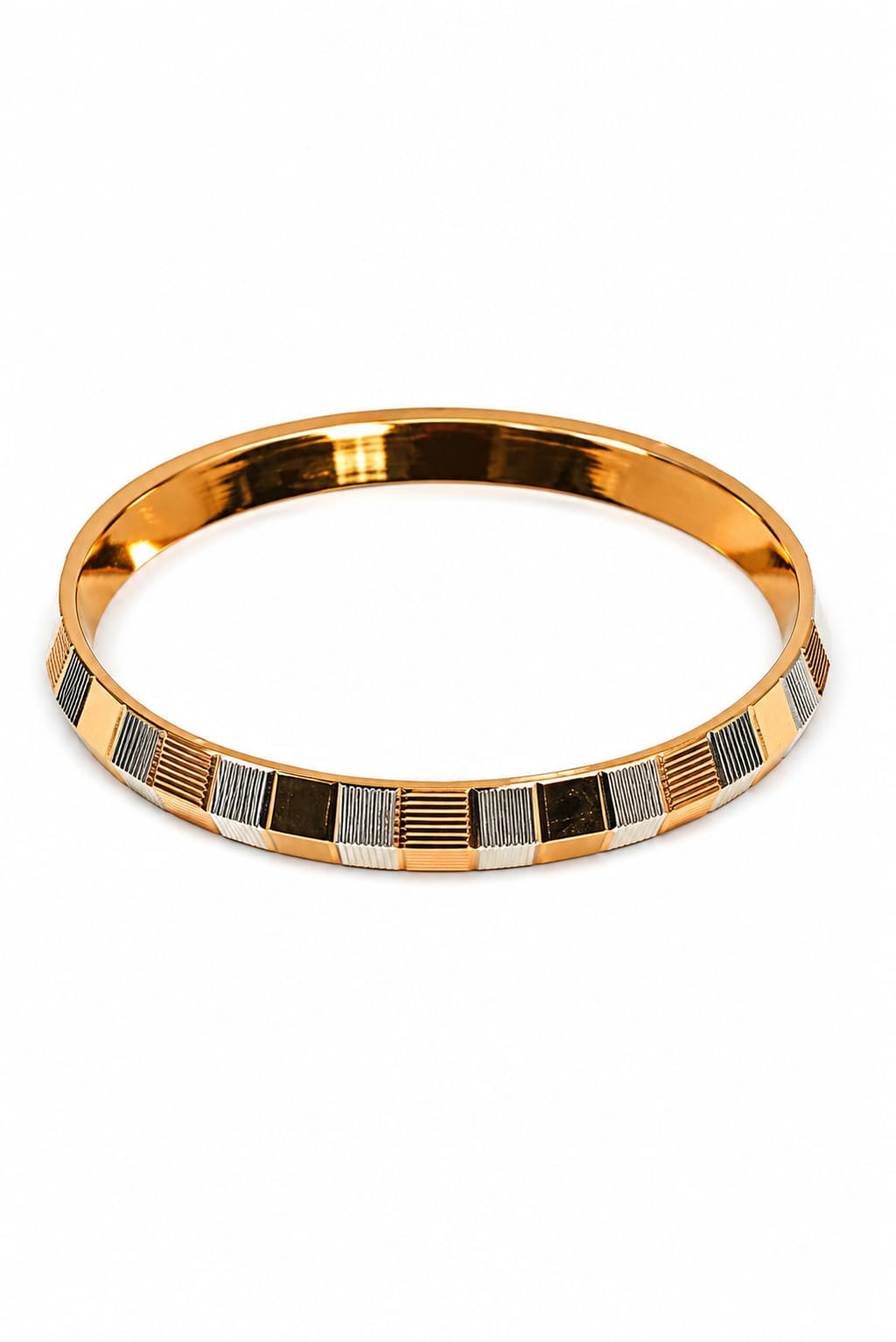 Men's Gold Plated Stainless Steel Kada Bracelet | Premium Striped Design | Stylish Daily Wear Bangle | Size 2.10 to 2.12