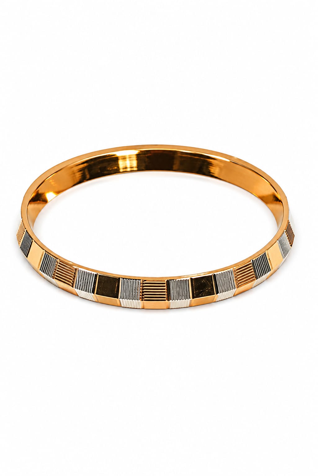 Men's Gold Plated Stainless Steel Kada Bracelet | Premium Striped Design | Stylish Daily Wear Bangle | Size 2.10 to 2.12