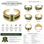 Gold Plated Adjustable Open Ring for Women | Green Baguette Cubic Zirconia | Elegant Fashion Ring | Party, Wedding & Daily Wear | 6-Month Warranty