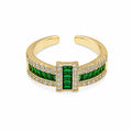 Gold Plated Adjustable Open Ring for Women | Green Baguette Cubic Zirconia | Elegant Fashion Ring | Party, Wedding & Daily Wear | 6-Month Warranty