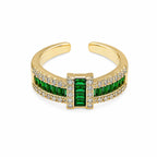 Gold Plated Adjustable Open Ring for Women | Green Baguette Cubic Zirconia | Elegant Fashion Ring | Party, Wedding & Daily Wear | 6-Month Warranty