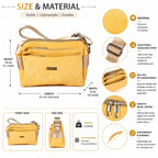 Women's Premium Embossed PU Leather Sling Bag | Multi Pocket Crossbody Shoulder Bag | Adjustable Strap | Lightweight Everyday Travel Handbag | Yellow Brand