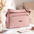 Women's Crossbody Sling Bag | Premium Textured PU Leather Shoulder Bag | Adjustable Strap | Lightweight Multi-Pocket Travel & Daily Use Handbag | Pink Bullet Points