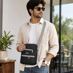 Silver Unisex Crossbody Sling Bag | Lightweight Water-Resistant Messenger Bag | Multiple Zip Compartments | Adjustable Shoulder Strap | Black