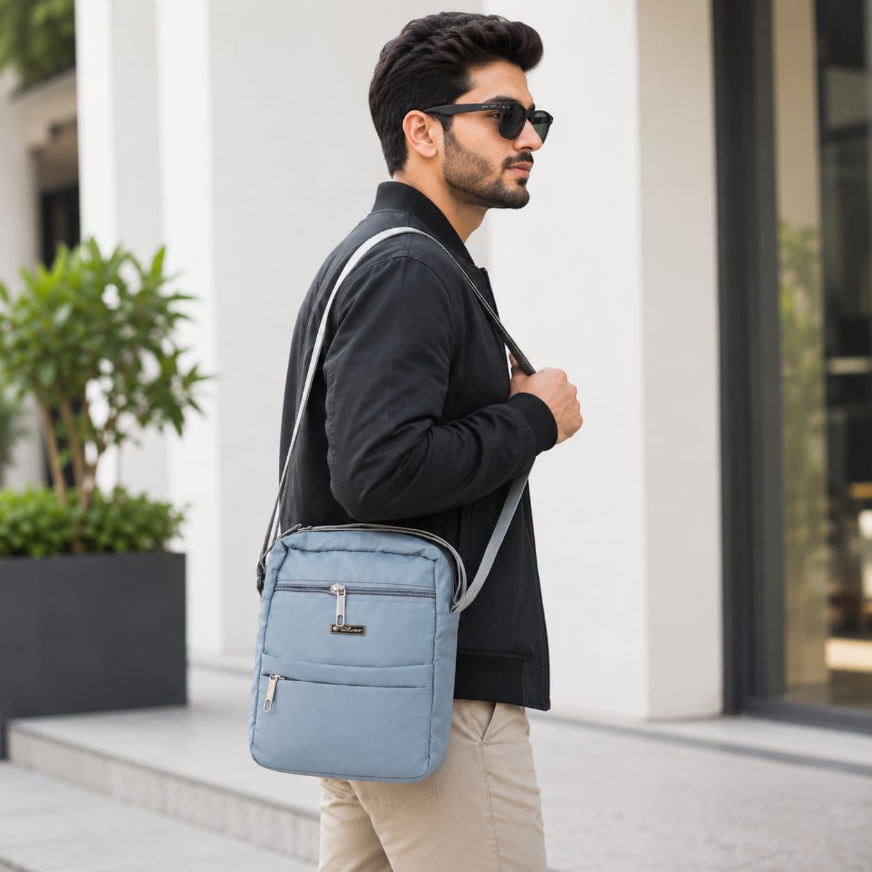 SILVER Crossbody Sling Bag for Men & Women | Lightweight Water-Resistant Shoulder Bag | Multiple Zip Compartments | Adjustable Strap | Sky Blue Brand