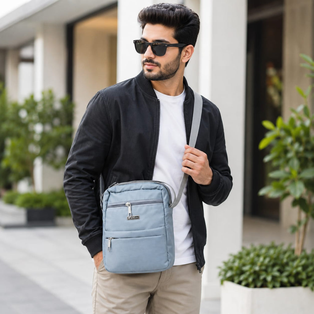 SILVER Crossbody Sling Bag for Men & Women | Lightweight Water-Resistant Shoulder Bag | Multiple Zip Compartments | Adjustable Strap | Sky Blue Brand