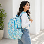 Floral Printed Quilted Backpack for Women & Girls | Lightweight School, College & Travel Backpack | Multiple Compartments | Sky Blue