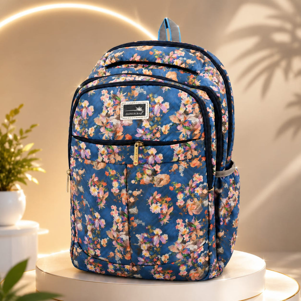 Floral Printed School Backpack for Girls & Women | Lightweight Water Resistant Laptop/College Bag | Multi Pocket Casual Travel Backpack | Blue Brand