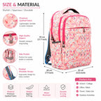 Floral Printed School Backpack for Girls & Women | Lightweight Quilted Laptop/College Bag | Multi-Compartment Travel Backpack | Pink
