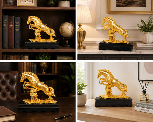 Beautifully crafted Golden Jumping Horse Showpiece - ANS Billons
