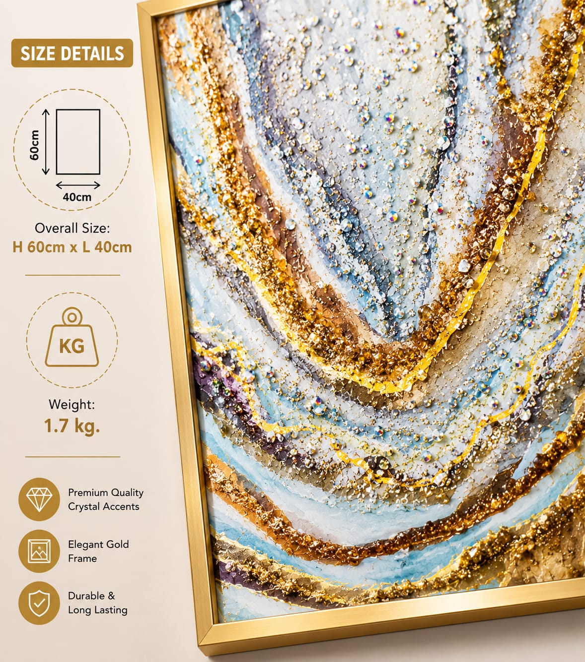 Large Blue Gold Resin Geode Wall Art – Blue, Grey ... - ANS Billons