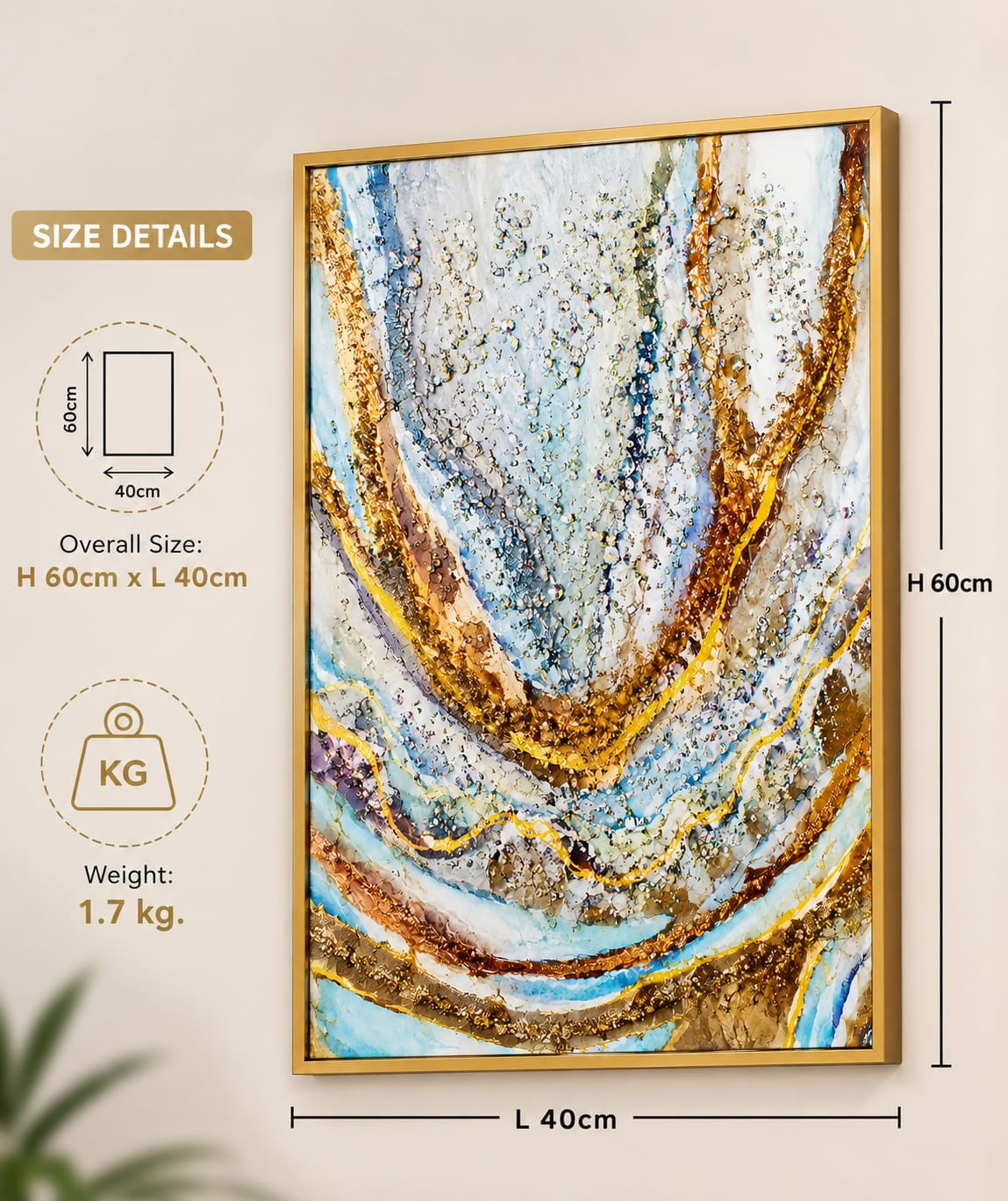 Large Blue Gold Resin Geode Wall Art – Blue, Grey ... - ANS Billons