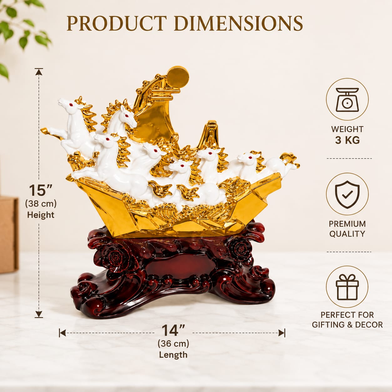Seven Horses Jumping Gold Plated Resin Statue for Interior ... - ANS Billons
